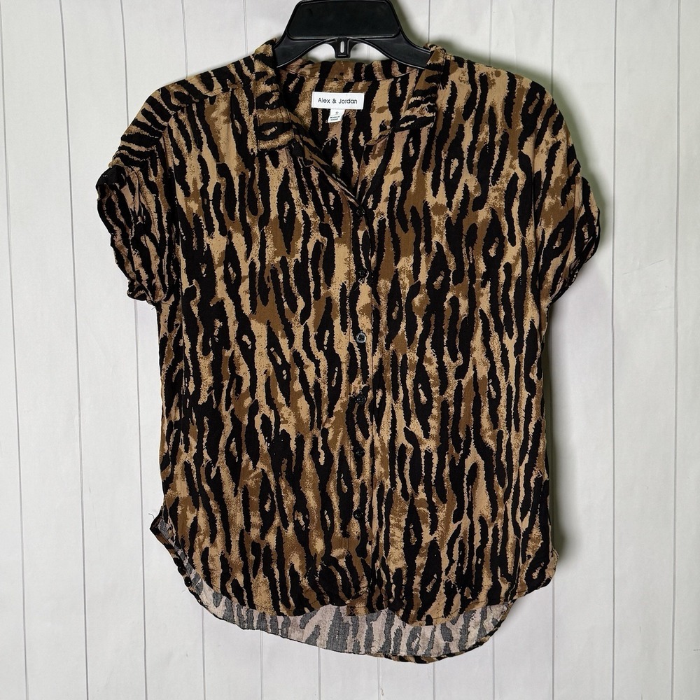 Y2K Leopard Animal Print Brown Button Blouse Top Summer Spring Resort Chic Small